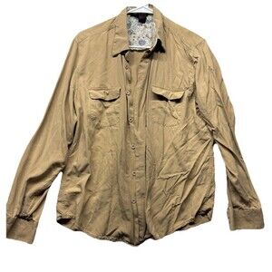 Tulliano Shirt Mens L Beige 100% Silk Button Up Long Sleeve Dress Casual Solid